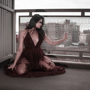 Wine Red Netted Gown